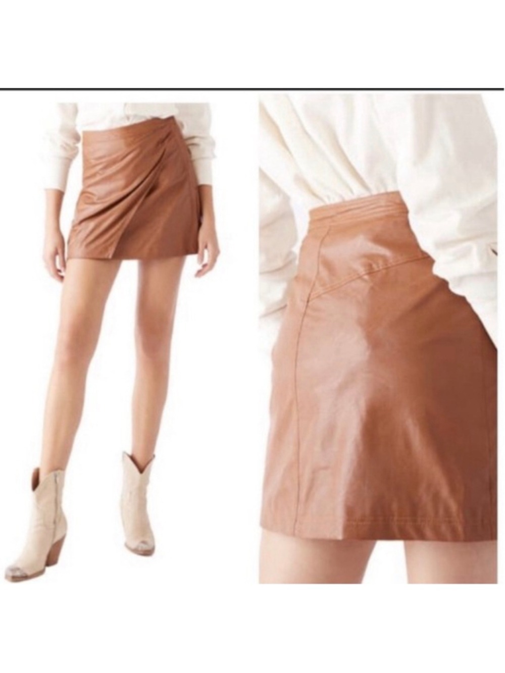 Free People Fake Out Faux Leather Wrap Skirt in Camel size 4